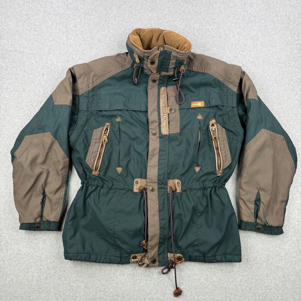 Vintage Spyder Jacket Mens Medium Green 90s Locals Multi Purpose Hooded Ski Snow